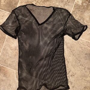 Black Mesh V-Neck Top